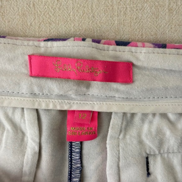 Lilly Pulitzer Buttercup Scallop Hem Shorts Navy Blue Floral Print Women Size 12 - Picture 5 of 12